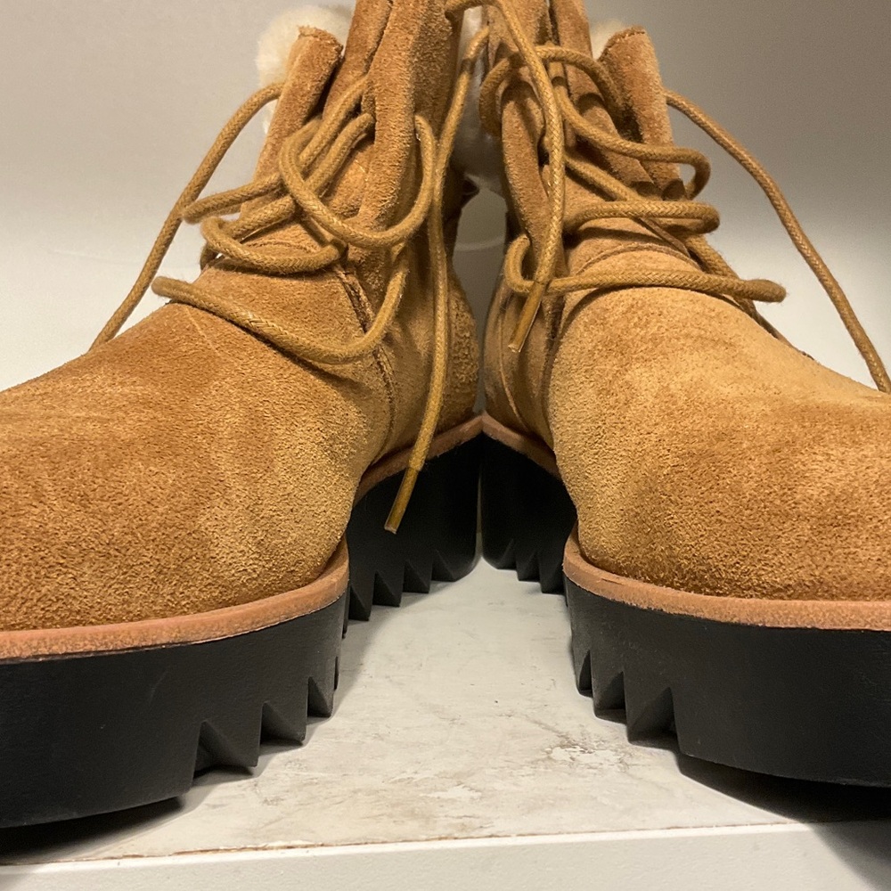 Eileen Fisher Suede Shearling Lace-Up Wedge Boots – Size 8